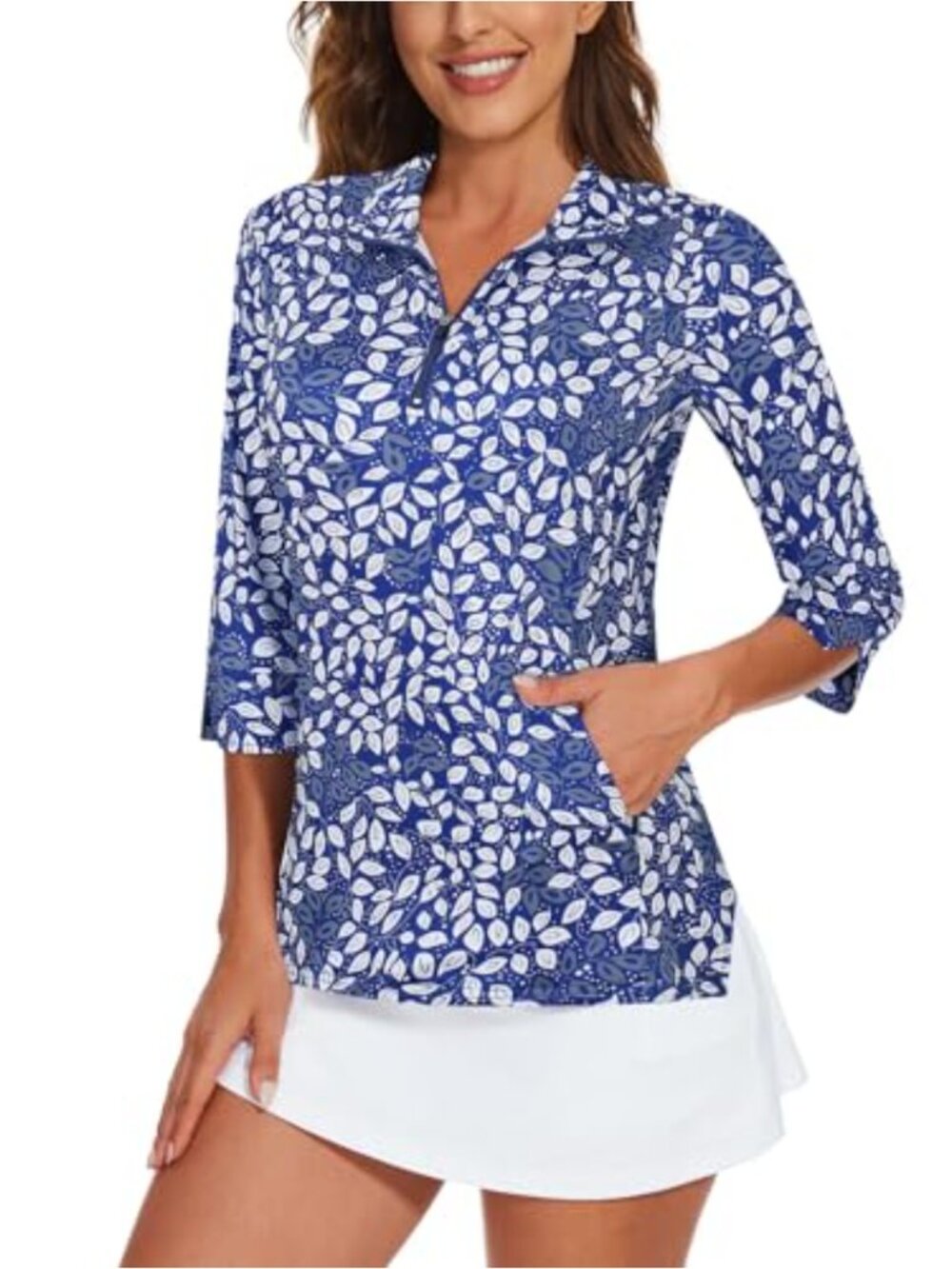 Women's Golf Polo Shirt 3/4 Sleeve Quarter Zip Sun Protection Athletic